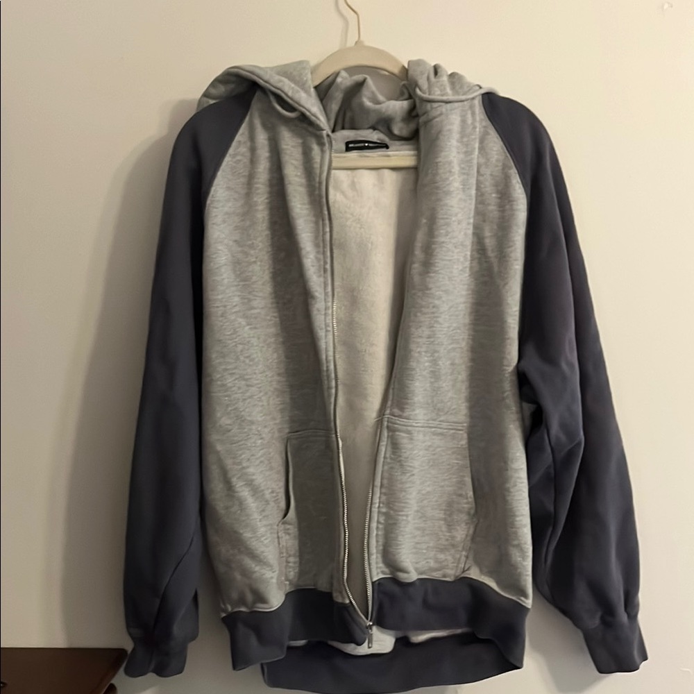 Brandy Melville Gray and Dark blue Zip-Up Hoodie